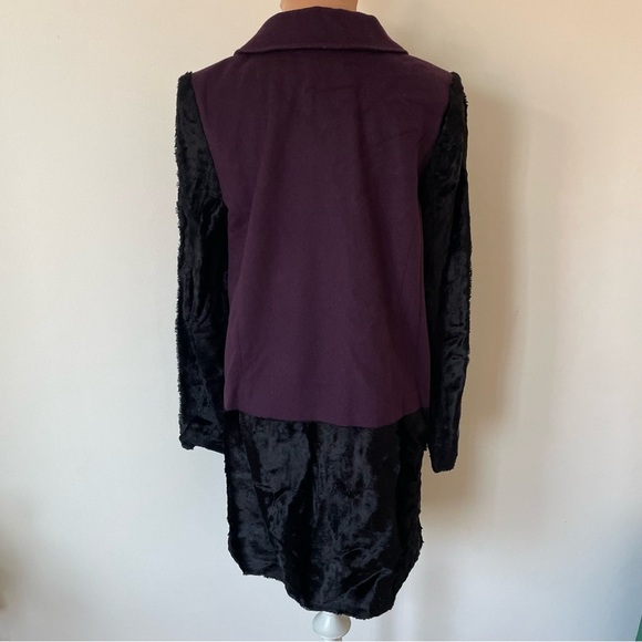 TIBI New York Colorblock Purple Black Wool Hidden Placket Faux Fur Coat EUC Sz 8 - Picture 6 of 12